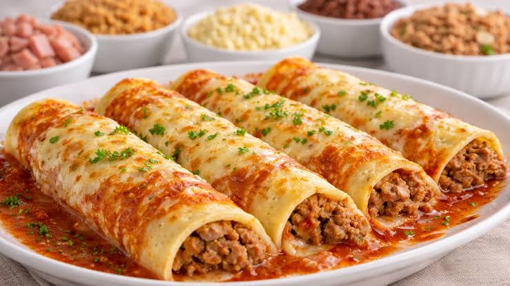Panqueca recheada de carne moída