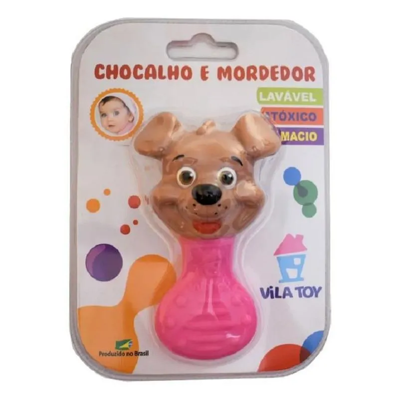 MORDEDOR VILA TOY CHOCALHO CACHORRO ROSA  100-311 1UN